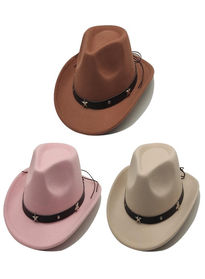 Willheoy 3 Pcs Kids Cowboy Hat Cowgirl Hat for Girl Boys Cowboy Hat with Buckle Belt Wide Brim Fedora Hat Dress Up Costume - Image 1